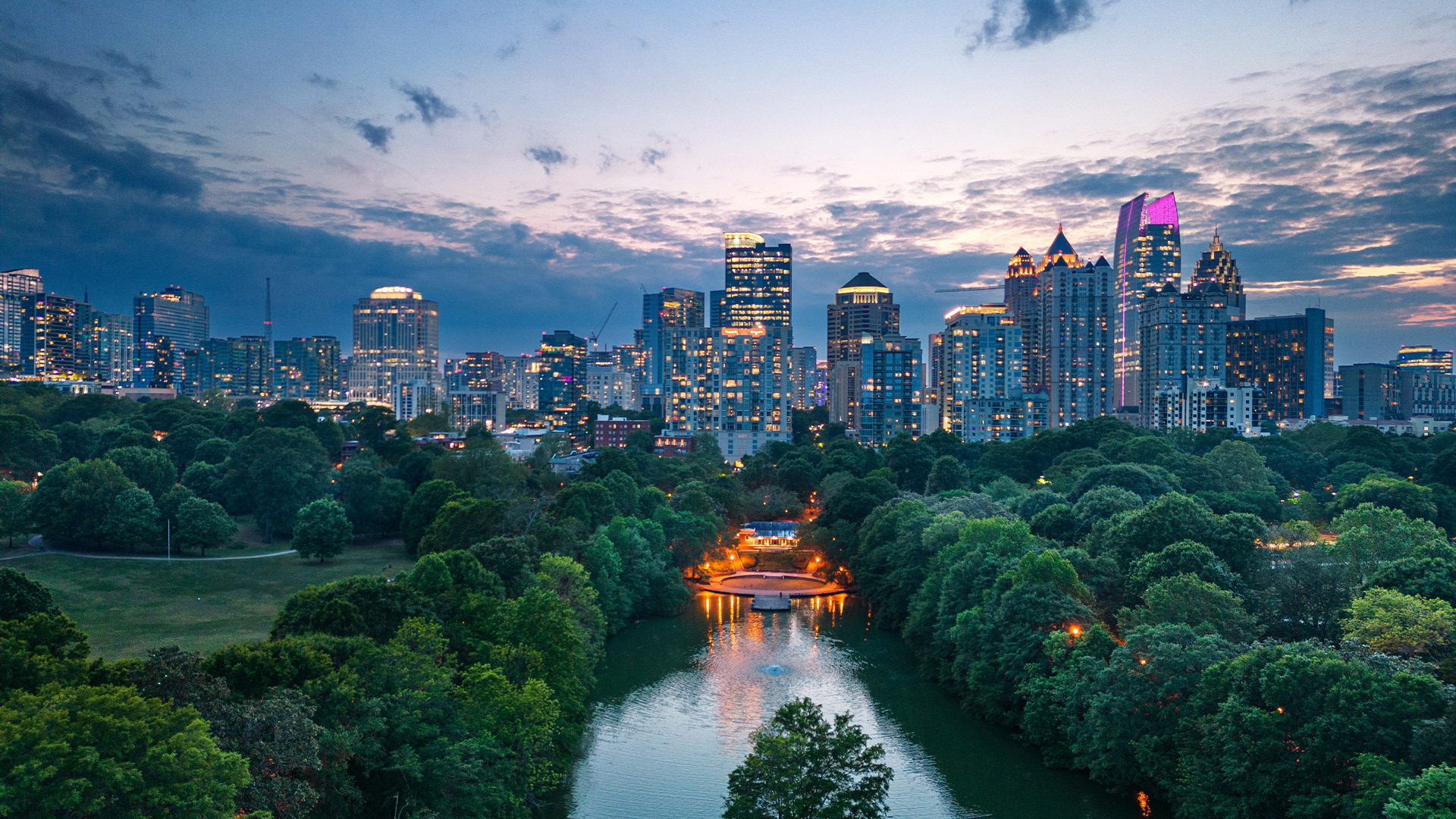 Atlanta, Georgia overlooking Piedmont Park at night